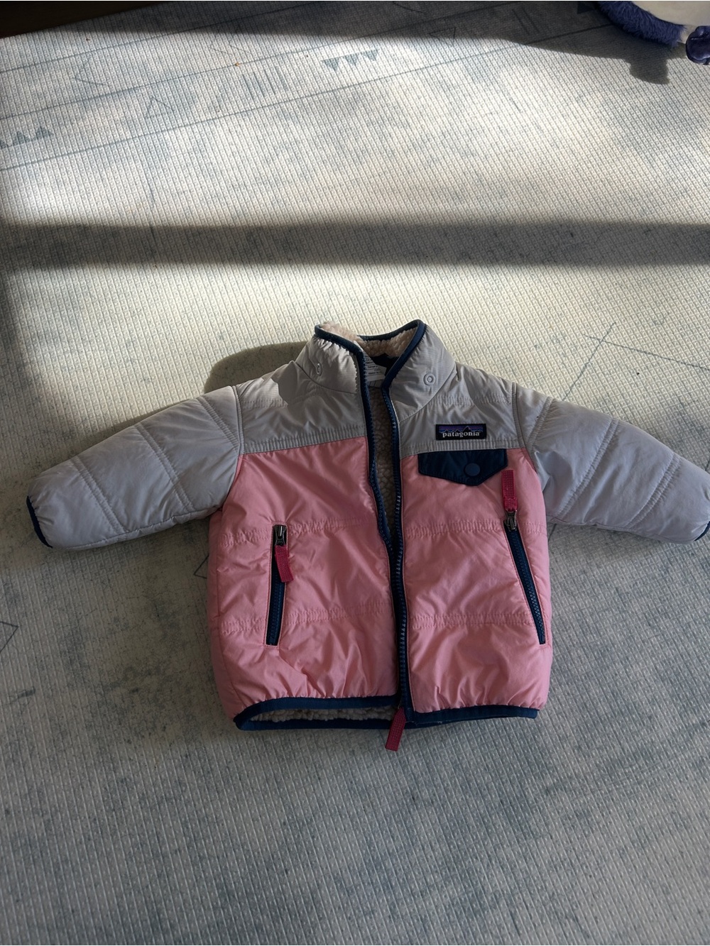 Patagonia Kids Pink and Light Gray Puffer Jacket